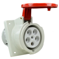 Pin and Sleeve Receptacle Outlet Devices 888-560 IEC 60309 Panel Mnt Recep Angled, IP44, 60A 380-415V & 400V, 63A 220/380-240/415V, 6H, IEC 309 International Pin and Sleeve Devices 